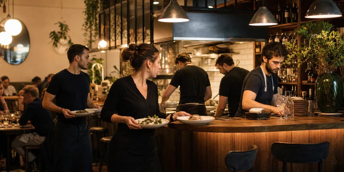 Équipe de restaurant travaillant pendant le service